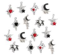 Gaodercha 16Pcs Heart Cross Charm Black Red Pendant Punk Style Halloween Black Hanging Heart Charms Alloy Gothic Dangle Pendant for DIY Craft Earring Bracelet Necklace Jewelry Making