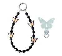 Gaodercha 1Pc Butterfly Crystal Beaded Keychain Charm Black Short Bead Phone Chain Decoration Cute Wristlet Strap with Butterfly Tether Tab for Bag Phone Backpack Handbag Accessory
