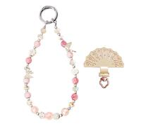 Gaodercha 1Pc Butterfly Crystal Beaded Keychain Charm Pink Short Bead Phone Chain Decoration Cute Wristlet Strap with Fan Tether Tab for Bag Phone Backpack Handbag Accessory