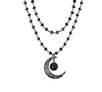Gaodercha 1pc Gothic Moon Necklace Layered Black Crescent Moon Necklace Y2k Crescent Moon Choker Necklace with Bead Onyx Biryhday New Year Jewelry Gift for Women Ladies of All Ages