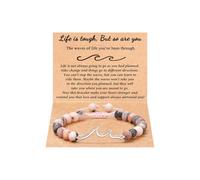 Gaodercha 1pc Wave Charm Bracelet Natural Stone Wave Bracelet Life is Tough But So are You Encouragement Card Waves Bracelets for Best Friends Women Christmas Birthday Friendship Gifts