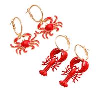 Gaodercha 2 Pairs Crab Lobster Dangle Earrings Fashion Alloy Enamel Red Crab Hoop Earrings Ocean Animal Jewelry for Women Ocean Gift Beach Themed Accessory