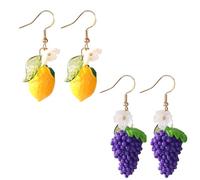 Gaodercha 2 Pairs Fruit Earrings Resin Sweet Dangle Drop Fruit Earring Fun Lemon Avocado Hook Earrings Lovely Fruit Jewellery Set for Women Birthday Jewellery Wedding Gifts