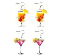 Gaodercha 2 Pairs Wine Glass Earring 2 Styles Acrylic Cocktail Earrings Acrylic Fun Hawaiian Tropical Cocktail Fruit Drink Earrings for Martini Wedding Holiday and New Year Gifts
