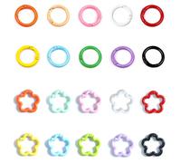 Gaodercha 20Pcs Multicolor Metal Key Ring Clips Spring O Rings Colorful Spring O Rings Metal Round and Flower Carabiner Trigger Springs Snap Clip for Index Cards Keychain Making Kit Purse Crafts
