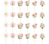 Gaodercha 24 Pcs Daisy Cupcake Topper 6 Styles Flower Cake Topper Chrysanthemum Cupcake Toppers Spring Daisy Flower Cake Picks for Birthday Wedding Party Afternoon Tea Dessert