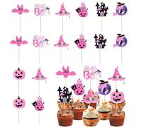 Gaodercha 28Pcs Witch Hat Birthday Cupcake Toppers Halloween Cupcake Toppers Ever Spooky Cupcakes Topperss Ghost Pumpkins Cake Picks for Trick or Treat Party Decor Birthday Baby Shower Supplies