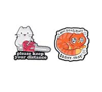 Gaodercha 2Pcs Cute Enamel Pins Cat Funny Words Brooch Cartoon Animal Lapel Pin Brooches Novelty Creative Positive Phrase Enamel Pins for Backpacks Clothing Badge Hat Decoration