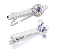 Gaodercha 2pcs Elegant Men's Bar Clips Silver Tie Clip Cufflinks Set Rhinestone Music Note Round Crystal Cufflinks Tie Clip for Weddings Formal Events