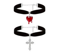 Gaodercha 2Pcs Gothic Vintage Victorian Choker 2 Styles Halloween Vampire Choker Necklaces Vintage Gothic Chokers with Heart and Cross Pendants Goth Vintages Jewelry Gift for Women Daily Party Wear