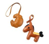 Gaodercha 2Pcs Leather Keychain 2 Styles Leather Horse Bag Charm Adorable Goat Horn Pendant Accessory for Purse Handbags Bag Accessories Horse Key Charms