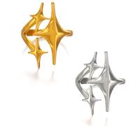 Gaodercha 2pcs Stainless Steel Open Ring 2 Colours Ring Easy Opening Adjustable Finger Rings for Women Birthday Jewellery Wedding Gifts, Stainless Steel