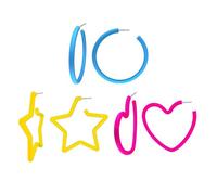 Gaodercha 3 Pairs Retro Neon Hoop Earrings Candy Color Circle Round Hoop Earrings S925 Silver Needle Star Heart Earring Candy Color Hollow Earring for Party Daily Wear