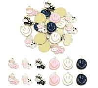 Gaodercha 36 Pcs Cow Enamel Charm Pendant Smile Face Charms Pendants Pink White Black Animal Charms Enamel Jewelry Pendants Crafting Charm
