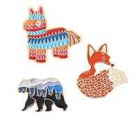 Gaodercha 3Pcs Forest Garden Enamel Pin Animal Lapel Pins Cartoon Animals Badge Set Cute Pins Featuring Horse Bear Fox Designs for Clothing Bags Hats Decoration