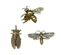 Gaodercha 3pcs Vintage Insect Sculpture 3 Styles Mini Brass Animal Statues Retro Moths Bees Robin Lucky Charm Animal Figure Statues for Table Garden Indoor Outdoor Home Decor