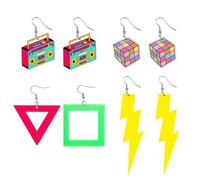Gaodercha 4 Pairs 80s 90s Neon Earrings Acrylic Tape Lightning Earrings Colorful Retro Dangle Earring for Party Daily Wear and Outfit Glow Party