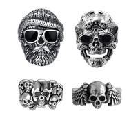 Gaodercha 4 Pcs Gothic Jewelry Cool Skull Rings Alloy Jewelry Edgy Chunky Death Ring Skull Skeleton Band Ring Gothic Punk Biker Rings For Gothics Styling Punk Outfits Biker Accessories
