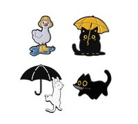 Gaodercha 4Pcs Cartoon Cat Pin Set Cute Black Cat Hold Umbrella Brooch Lapel Pin Kitten Goose Animal Fashion Enamel Pins for Sweater Hat Scarf Dresses Suit Jeans Backpack Decorations
