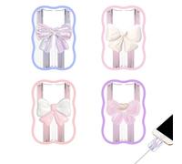 Gaodercha 4Pcs Charging Cable Saver Cute Wave Pattern Charging Line Protection Pretty Bow Soft USB Cable Protector Compatible for Type-c iphone Most Cell Phones and iPad