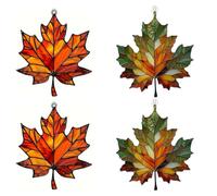 Gaodercha 4Pcs Maple Leafs Stained Acrylic Window Hanging Ornament Maple Leaf Pendant Ornament Fall Leaves Wall Decor for Home Room Office Autumn Festival Decoration