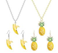 Gaodercha 6 Pcs Fruit Themed Jewelry Set Bohemian Fruits Dangle Drop Earrings Necklace Pineapple Banana Jewelry Set For Daily Styling Casual Outfits Fruit Lovers Gifts