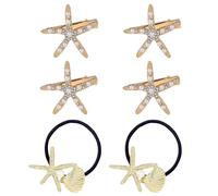 Gaodercha 6 Pcs Pearl Starfish Rhinestones Hair Clips Sea Star Seashell Hair Ties Mermaid Hairs Accessories For Women Wedding Beach Party Daily Wear
