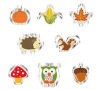 Gaodercha 8Pcs Autumn Cookie Cutters Biscuit Cutter Set Stainless Steel DIY Cookie Cutter with Pine Cone Owl Mushroom Maple Leaf Corn Squirrel Pumpkin Hedgehog for Autumn Thanksgiving Holiday Baking