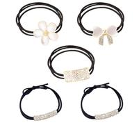 Gaodercha Pack of 5 Sparkling Rhinestone Ponytail Hair Ties 4 Styles Elegant Hair Accessories Decorative Fashion Silver Butterfly Knot Flower Ponytail Holder Bling Hair Accessories for Women Girls