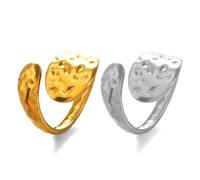 Gaodercha Set Of 2 Geometric Hammer Pattern Open Ring Stainless Steel Gold Silver Unisex Chunky Statement Jewelry For Daily Wear