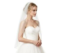 GAODESI Wedding Veil Pearls and Crystals Beaded Edge 1 Tier Fingertip Length Bridal Veil, V107light Ivory, Fingertip length