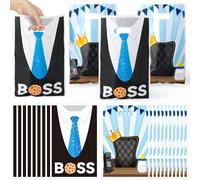GaofanWai 50PCS Baby Party Favor Bags for Kids, Black Blue Boy Goodies Candy Treat Plastic Bags Bulk with Handles, Boss Boy Party Decorations for Little Gentleman 1st 2nd Birthday Baby Shower Supplies