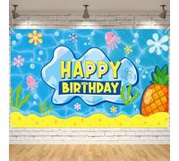 GaofanWai Ocean Pineapple Birthday Backdrop - XtraLarge Happy Birthday Party Backdrop with Jellyfish Seaweed Print for Kids, Blue Vibrant Pineapple Undersea Photo Background, Summer Party Decor Supply