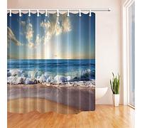 GAOFENFFR Ocean Shower Curtains for Bath Seaside Beach Against Blue Sea and Sky Polyester Fabric Waterproof Bath Shower Curtain 180X180CM