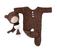 GAOFESA Comfortable Newborn Photography Attire Knitted Romper With Bear Hat & Doll Set Newborn Photo Clothing 3pcs/set Baby Photoshoot Outfit