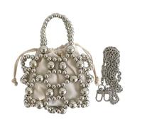 GAOFESA Women Handwoven Hollow Out Acrylic Beads Evening Bag Vintage Crossbody Handbag Small Purse With Detachable Chain Strap Handbag With Chain Strap