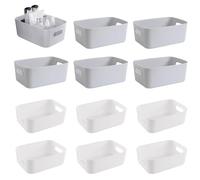 GAOHAN 12Pcs Plastic Storage Basket with Handles, Plastic Storage Boxes Small,Mini Storage Boxes Rectangle,for Shelves, Kitchen, Office, Fridge, Bathroom and Home