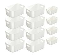GAOHAN 12PCS Plastic Storage Boxes with Handles,8 Medium25x17x9cm + 4 Small 20x14x7cm White Storage Baskets,Organiser Boxes for Kitchen, Bathroom, Pantry, Shelves & Drawers