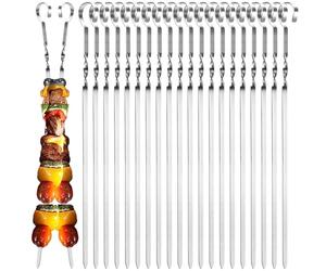 GAOHAN 20 Pcs Metal Kebab Skewers for Grilling - Flat BBQ Rack, Reusable Stainless Steel Sticks for Meat and Food
