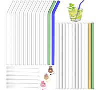 GAOHAN 24-Pack Reusable Glass Straws, 20cm Eco-Friendly Drinking Straws - 12 Straight & 12 Curved with 6 Cleaning Brushes, Multicolor for Smoothies, Milkshakes, Juice, Coffee, Cocktails