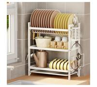 GAOHONGMEI 2-Tier Dish Drainer Rack With Drip Tray, Utensil & Cutting Board Holder - Space-Saving Kitchen Counter Stand Sink Organizer Large Capacity Dish Drying Rack(White,3 Tier)