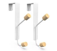 GAOHUI 2 Pack Over Door Hooks, Double Over Door Hangers for Clothes, Hats, Bags, Towels, Robes, No Damage Install Coat Hooks for Bedroom, Bathroom, Fits Doors Up to 1.7" Thick