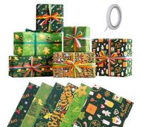 GAOHUI Christmas Wrapping Paper - 6PCS Green Wrapping Paper Sheets with Tape, Luxury Xmas Gift Wrap for Christmas Birthday Near Year