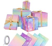 GAOHUI Wrapping Paper, 5 Pcs Rainbow Gradient Colour Gift Birthday Wrapping Paper, Gift Wrap Perfect for Mothers Day, Valentine Day, Party, Birthday for Women and Girls, with Tape(70cm X 50cm)