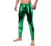 Gaoin Men's Metallic Shiny Disco Novelty Leggings Pants, Green, Large