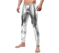 Gaoin Men's Metallic Shiny Disco Novelty Leggings Pants, Silver, Medium