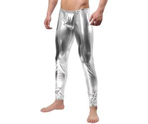 Gaoin Men's Metallic Shiny Disco Novelty Leggings Pants, Silver, Medium