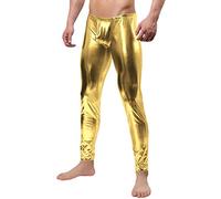 Gaoin Men's Metallic Shiny Wet Look Leggings Pants, Gold, XXL