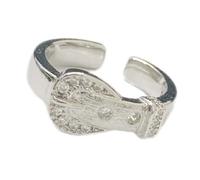 GAOINTELL Modern Buckle Design Stainless Steel Rings Rhinestone Embellished Jewelry Adjustable Size Him Her Luxury Brushed Metal Rings