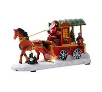GAOINTELL Modern Interior Ornaments Resin Christmas Scene Horse-drawn Carriage Figurines Lighted Music Snow